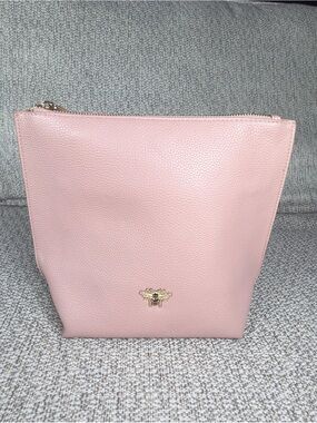 Blush Pebbled Mini Cosmetic Pouch with Gold Bee Accent